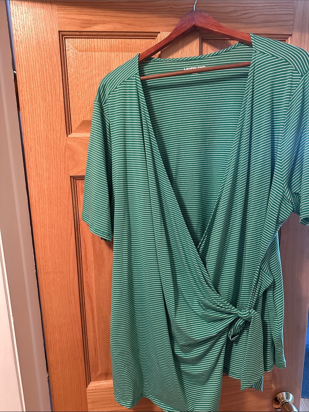 Lands' End Green & White Striped Wrap Tunic NWT